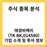 태경비케이(TK BK, 014580) 기업 소개 및 투자 정보